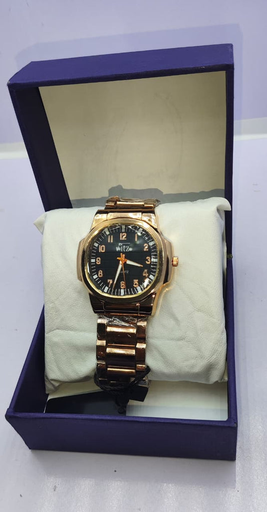 Vitz Luxury Gold Quartz Watch – Classic Black Dial