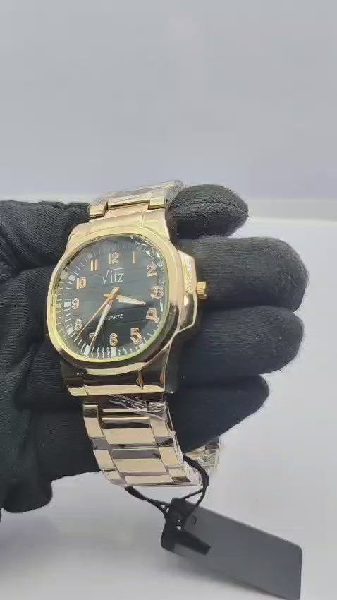 Vitz Luxury Gold Quartz Watch – Classic Black Dial